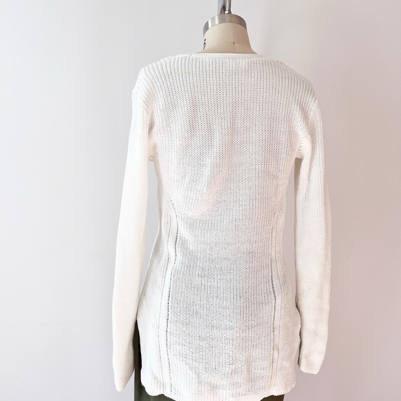 Athleta White Highline Sweater Tunic, V-Neck Cotton Blend Structural Knit - Picture 5 of 7